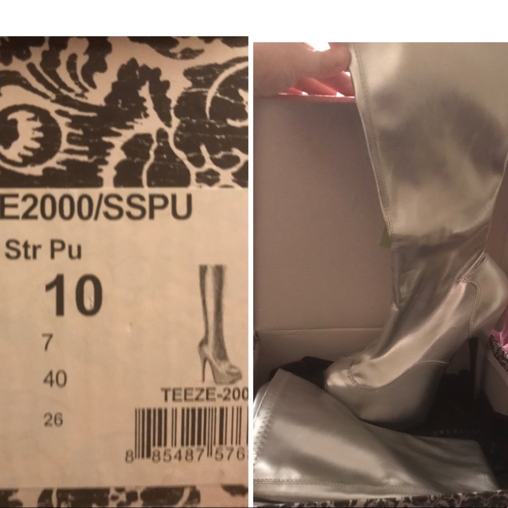 Silver high heeled boots